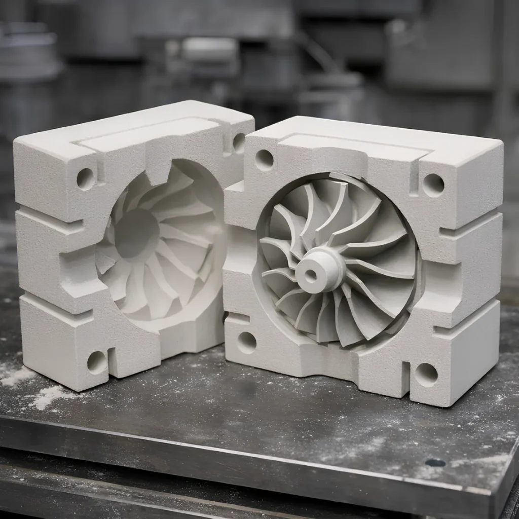 Ceramic shell molds ready for casting.