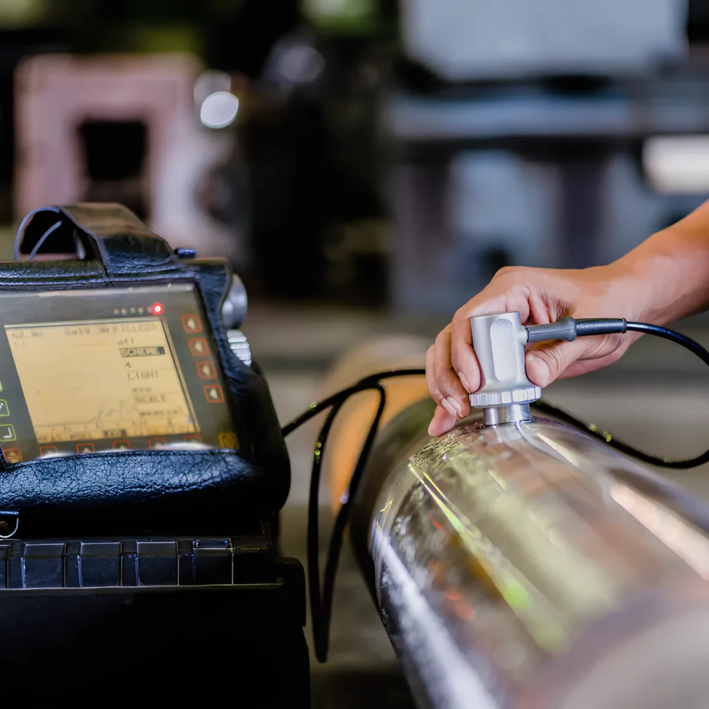 Finished titanium or Inconel aerospace part undergoing quality inspection.