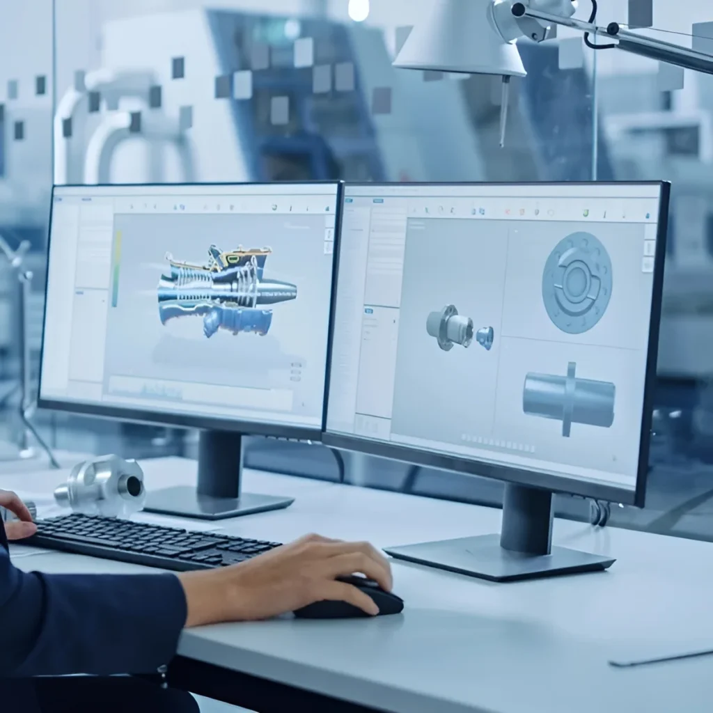 Image of CAD modeling on a computer (showing the software).